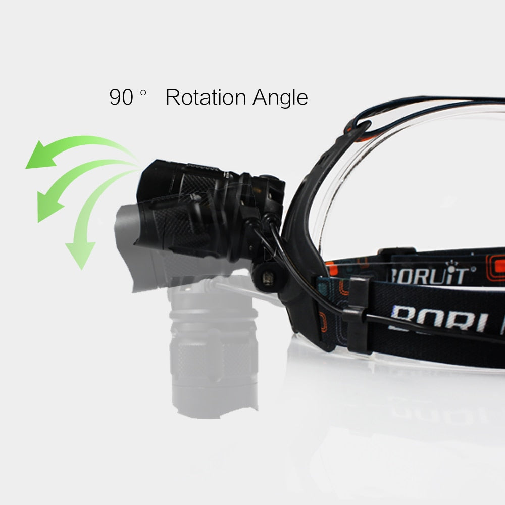 2 in 1 Waterproof LED Headlamp 3000LM 5-Mode Zoom for Camping + Phone USB Charger