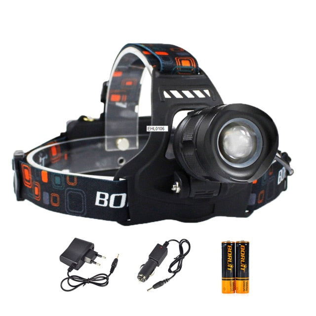 2 in 1 Waterproof LED Headlamp 3000LM 5-Mode Zoom for Camping + Phone USB Charger