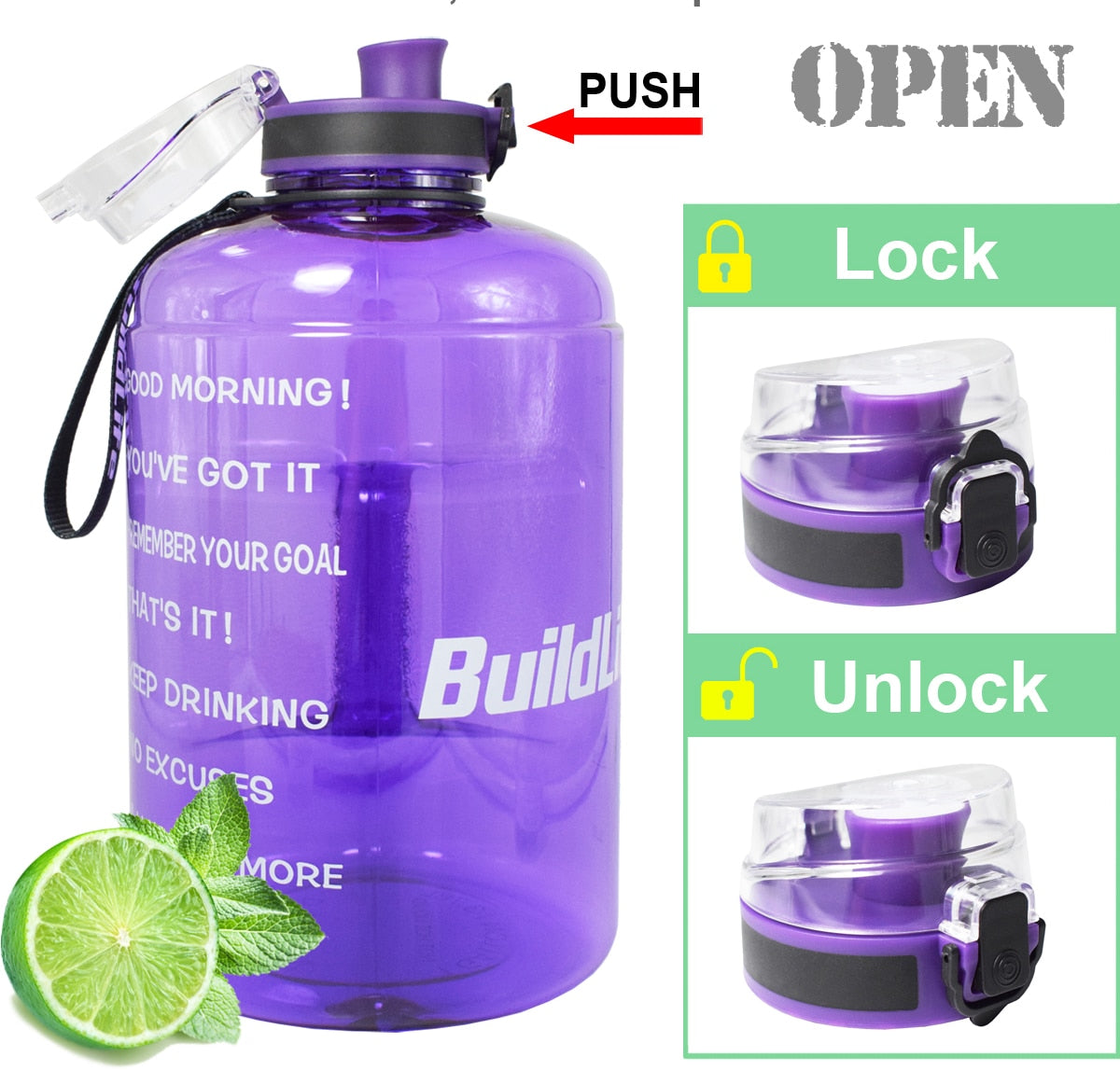 1 Gallon Sport Water Bottle With Time Markings With Filter Net