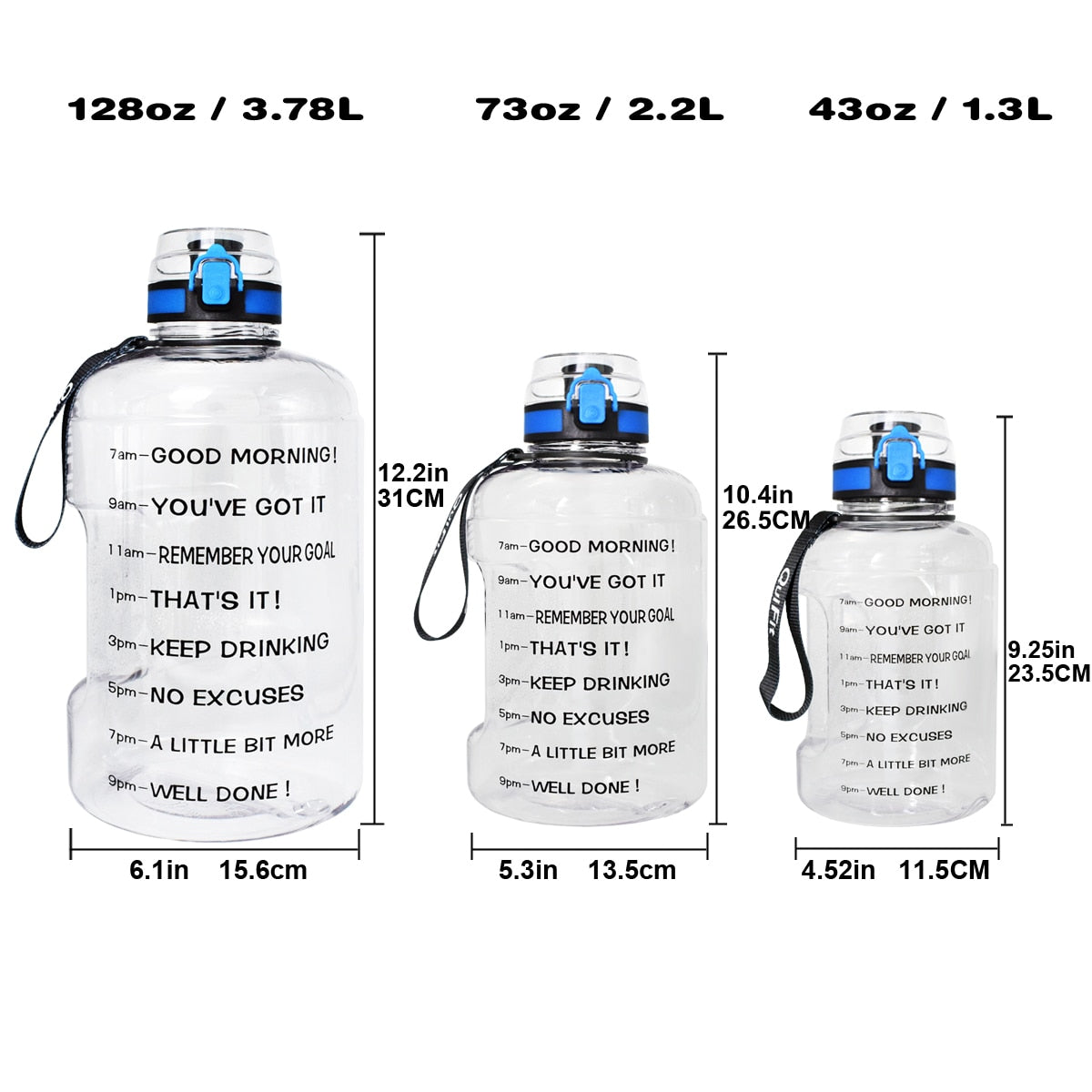 1 Gallon Sport Water Bottle With Time Markings With Filter Net