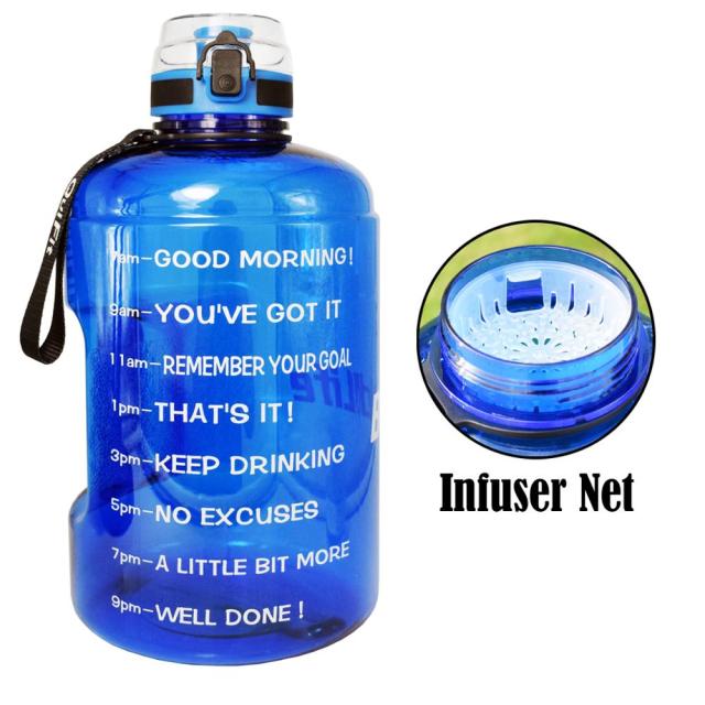 1 Gallon Sport Water Bottle With Time Markings With Filter Net